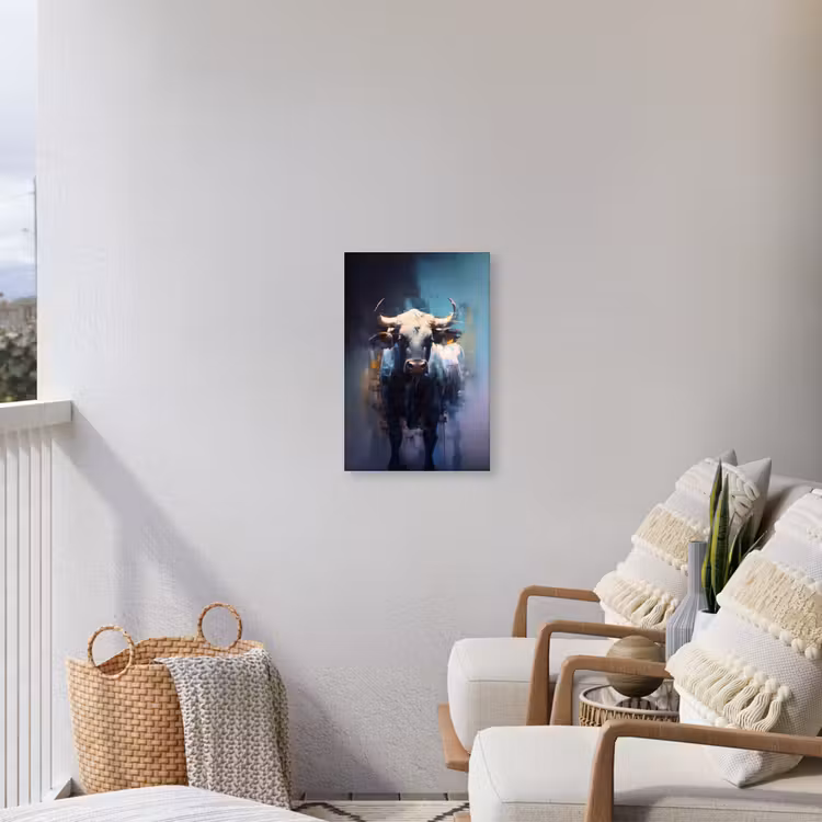 Stier - Zwart - Abstract - Horens Tuinposter op houten frame 2 cm dik klein -sfeer1