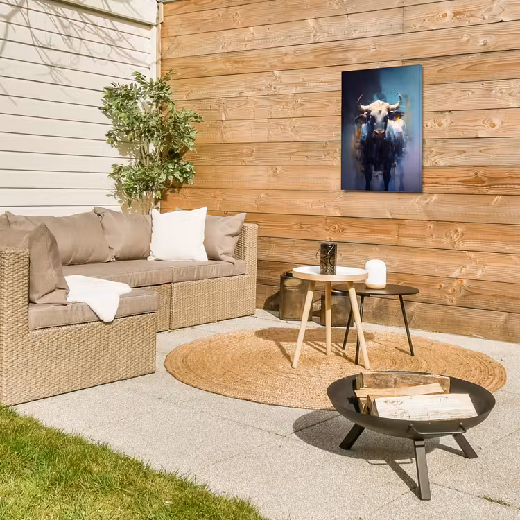 Stier - Zwart - Abstract - Horens Tuinposter op houten frame 2 cm dik klein -sfeer2
