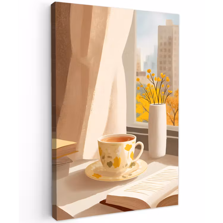 Thee - Boek - Thee - Herfst Tuinposter op houten frame 2 cm dik klein -3d