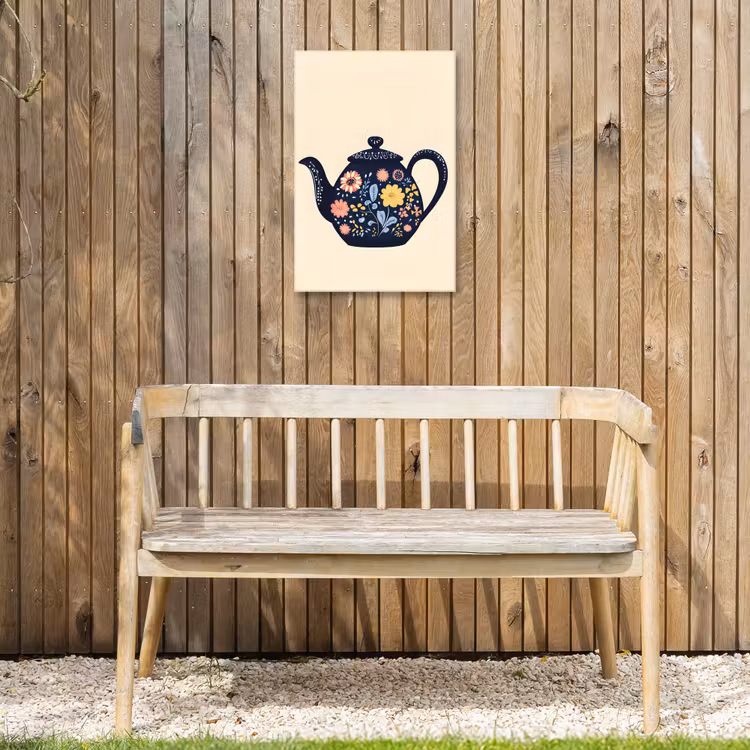 Theepot - Kleurrijk - Bloemen Tuinposter op houten frame 2 cm dik klein -sfeer4