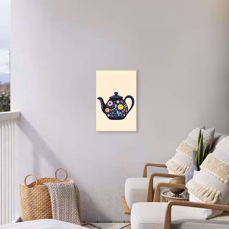 Theepot - Kleurrijk - Bloemen Tuinposter op houten frame 2 cm dik klein -sfeer1