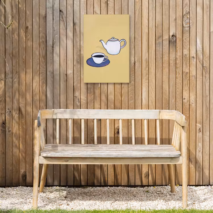 Theepot - Kopje - Beige - Illustratie Tuinposter op houten frame 2 cm dik klein -sfeer4