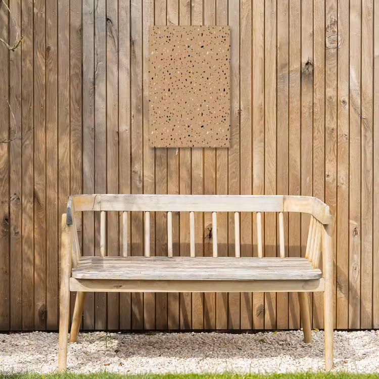 Terrazzo - Patroon - Beige Tuinposter op houten frame 2 cm dik klein 841 -sfeer4