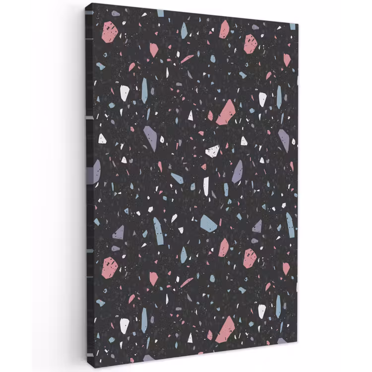 Terrazzo - Patroon - Zwart - Zacht Tuinposter op houten frame 2 cm dik klein 841 -3d