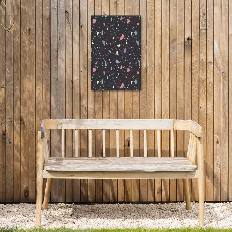 Terrazzo - Patroon - Zwart - Zacht Tuinposter op houten frame 2 cm dik klein 841 -sfeer4