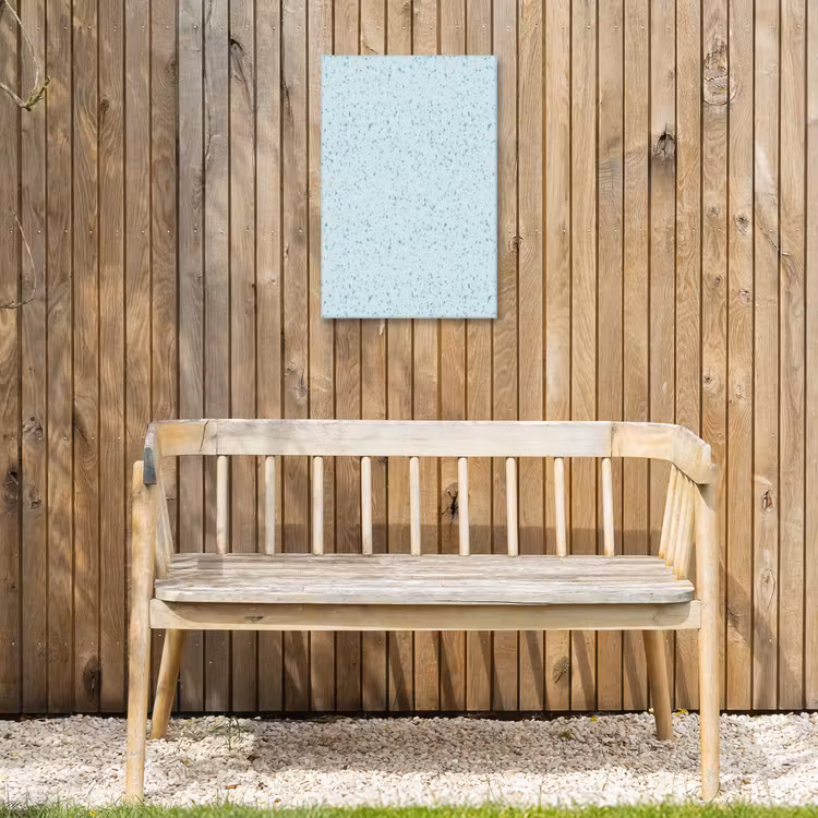 Terrazzo - Patroon - Kleurrijk - Baby Blauw Tuinposter op houten frame 2 cm dik klein 841 -sfeer4