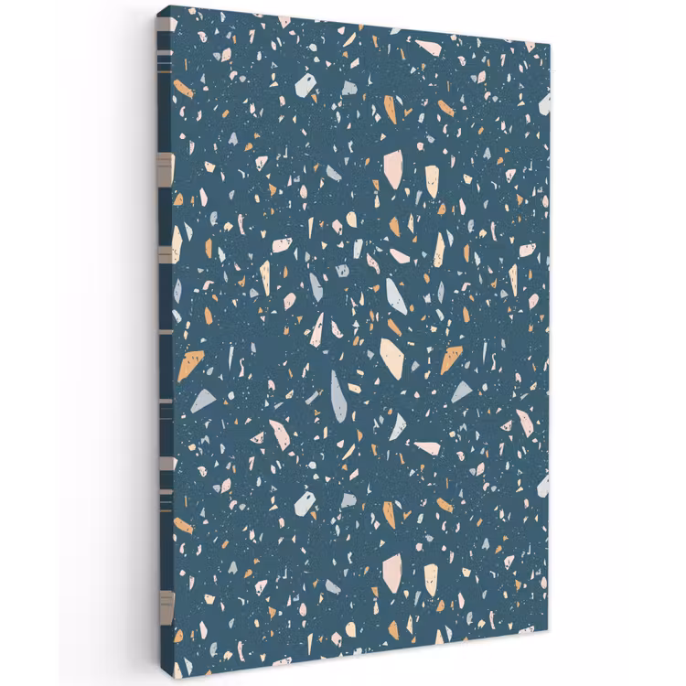 Terrazzo -  Patroon - Kleurrijk - Diep blauw Tuinposter op houten frame 2 cm dik klein 841 -3d