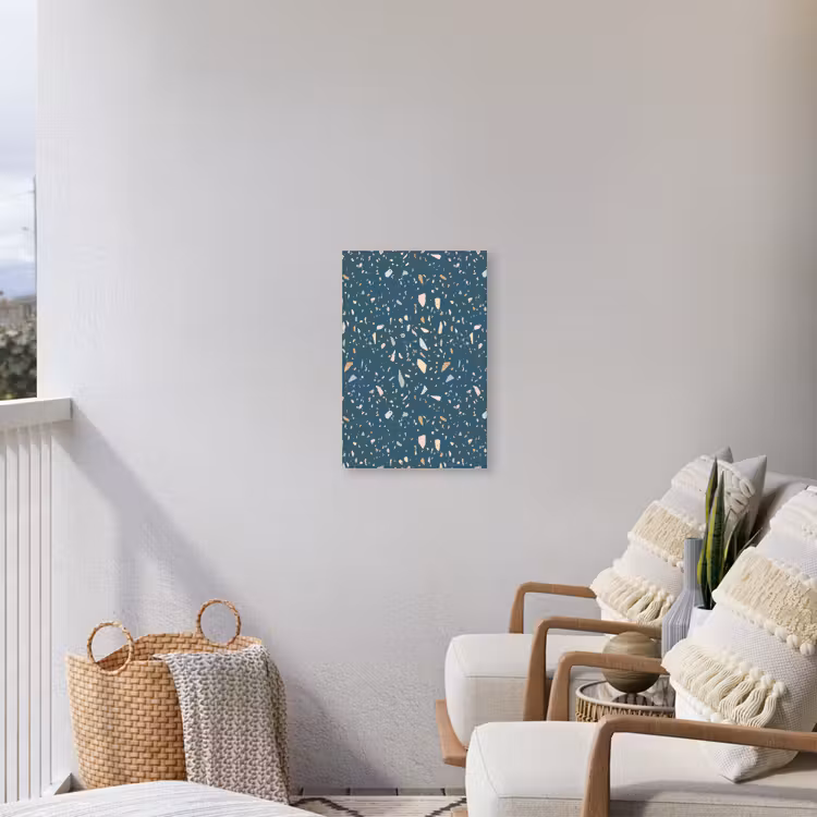 Terrazzo -  Patroon - Kleurrijk - Diep blauw Tuinposter op houten frame 2 cm dik klein 841 -sfeer1