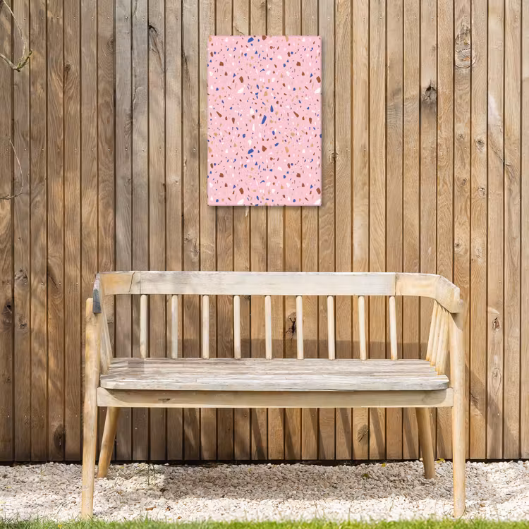 Terrazzo -  Patroon - Kleurrijk - Roze Tuinposter op houten frame 2 cm dik klein 841 -sfeer4