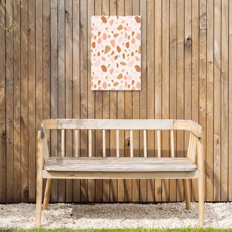 Terrazzo - Patroon - Kleurrijk - Zalm Tuinposter op houten frame 2 cm dik klein 841 -sfeer4