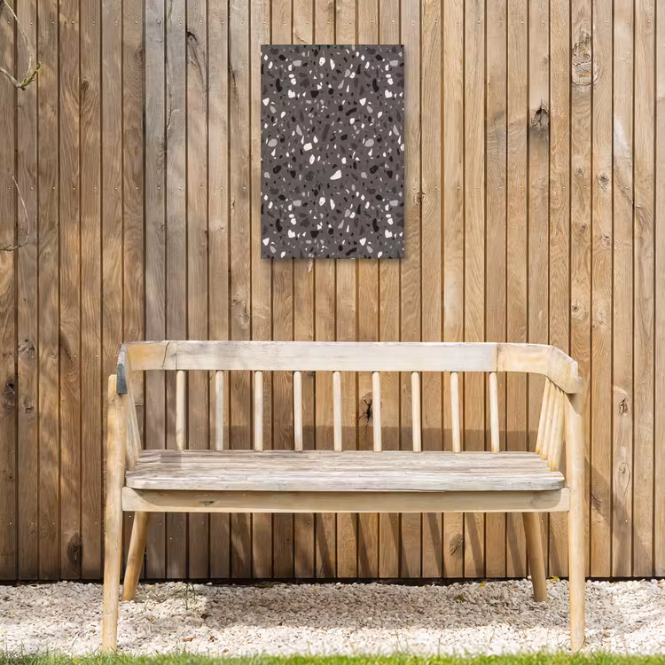 Terrazzo - Patroon - Grijs Tuinposter op houten frame 2 cm dik klein 841 -sfeer4
