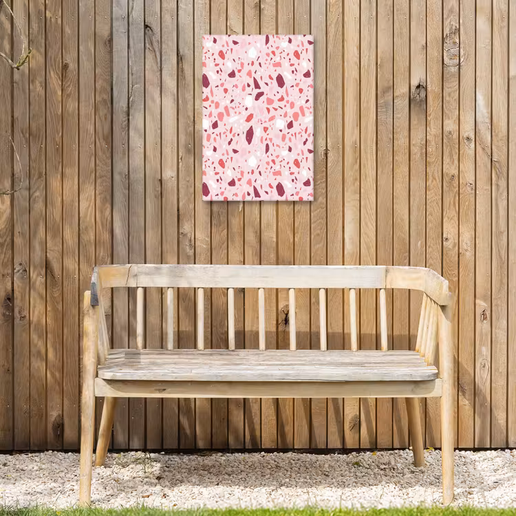 Terrazzo - Patroon - Roze Tuinposter op houten frame 2 cm dik klein 841 -sfeer4