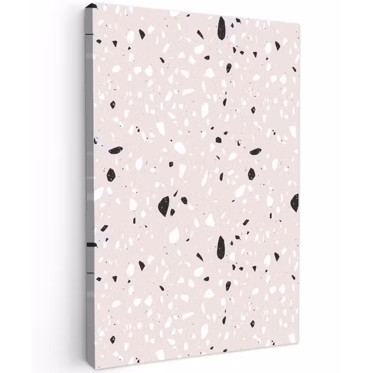 Terrazzo - Patroon - Zacht - Zwart - Wit Tuinposter op houten frame 2 cm dik klein 841 -3d