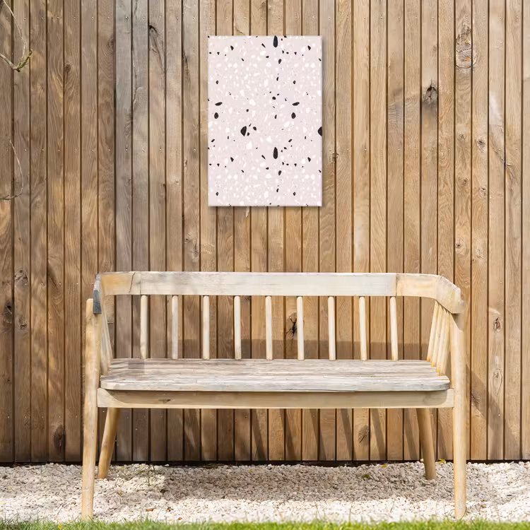 Terrazzo - Patroon - Zacht - Zwart - Wit Tuinposter op houten frame 2 cm dik klein 841 -sfeer4