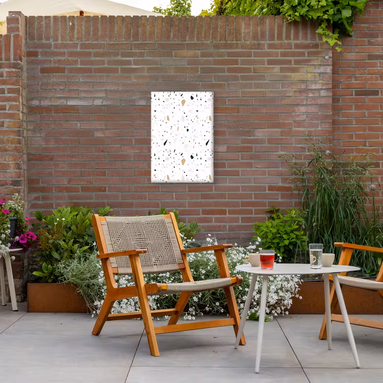 Terrazzo - Patroon - Wit - Neutraal Tuinposter op houten frame 2 cm dik klein 841 -sfeer3