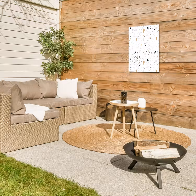 Terrazzo - Patroon - Wit - Neutraal Tuinposter op houten frame 2 cm dik klein 841 -sfeer2