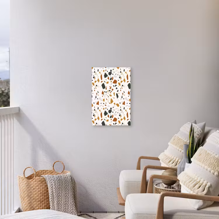 Terrazzo - Patroon - Wit - Terra Tuinposter op houten frame 2 cm dik klein 841 -sfeer1