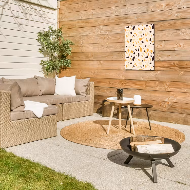 Terrazzo -  Patroon - Geel - Tuinposter op houten frame 2 cm dik klein 841 -sfeer2