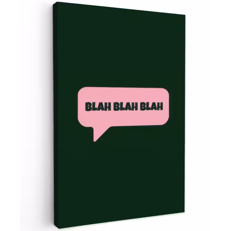 Tekstwolk - BLAH BLAH BLAH - Roze Tuinposter op houten frame 2 cm dik klein -3d