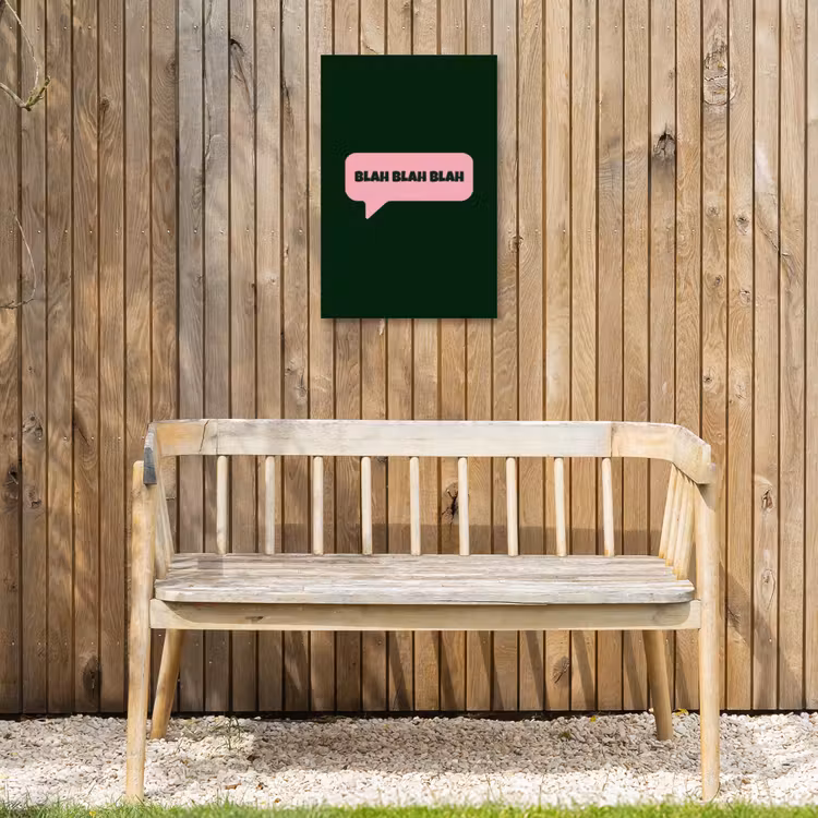 Tekstwolk - BLAH BLAH BLAH - Roze Tuinposter op houten frame 2 cm dik klein -sfeer4