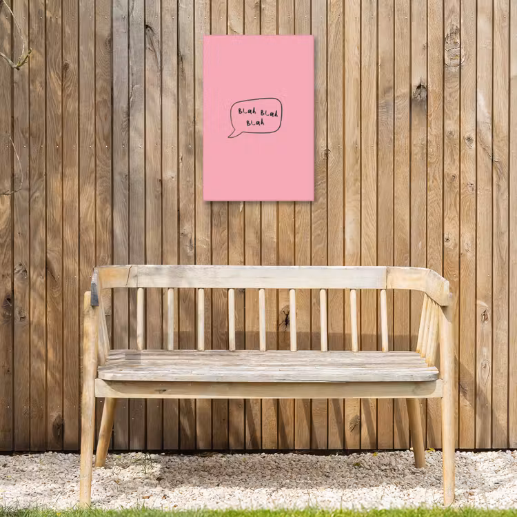 Tekstwolkje - BLAH BLAH BLAH - Roze Tuinposter op houten frame 2 cm dik klein -sfeer4