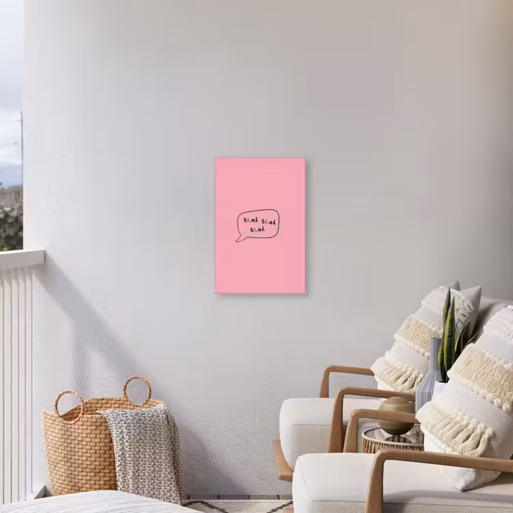 Tekstwolkje - BLAH BLAH BLAH - Roze Tuinposter op houten frame 2 cm dik klein -sfeer1