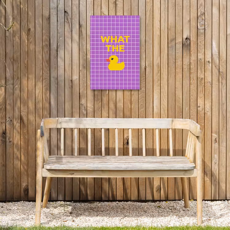 Tekst - Eend - Paars Tuinposter op houten frame 2 cm dik klein -sfeer4
