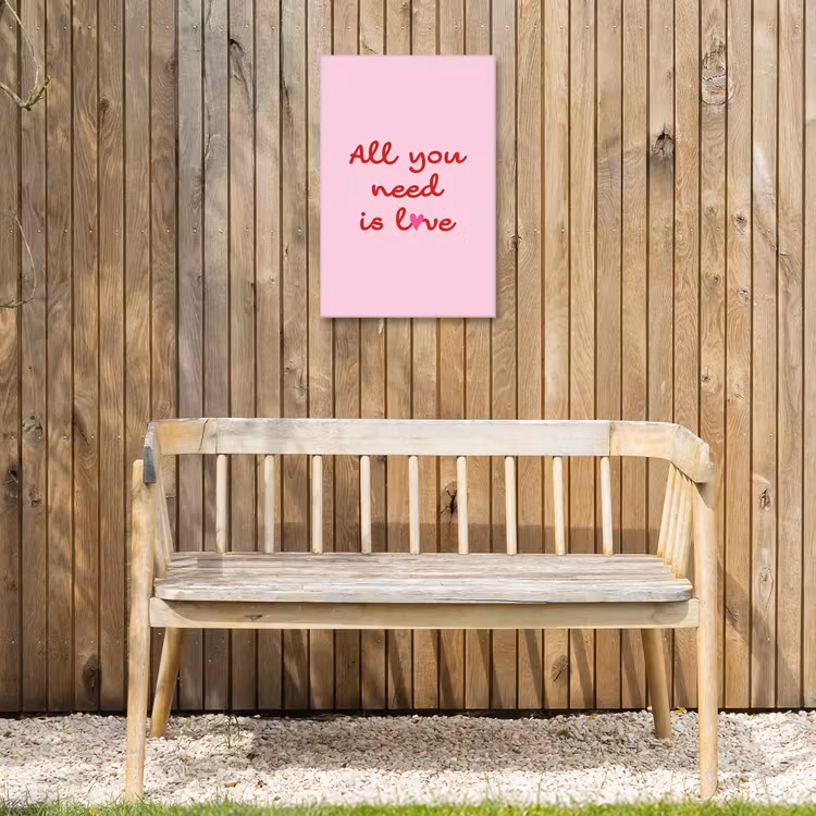 Tekst - Roze - Love - Hart Tuinposter op houten frame 2 cm dik klein -sfeer4