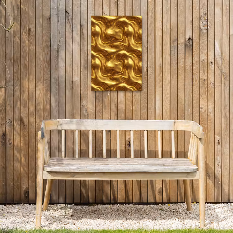 Textuur - Vloeibaar - Organisch - Goud Tuinposter op houten frame 2 cm dik klein 841 -sfeer4