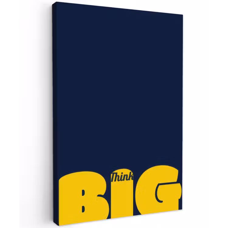 Think big - Blauw - Geel Tuinposter op houten frame 2 cm dik klein -3d