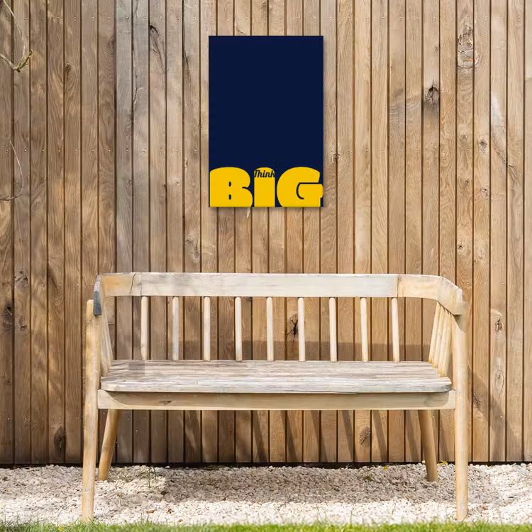 Think big - Blauw - Geel Tuinposter op houten frame 2 cm dik klein -sfeer4