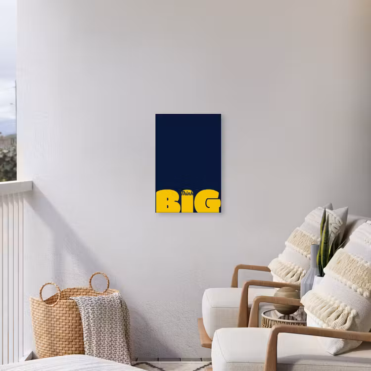 Think big - Blauw - Geel Tuinposter op houten frame 2 cm dik klein -sfeer1
