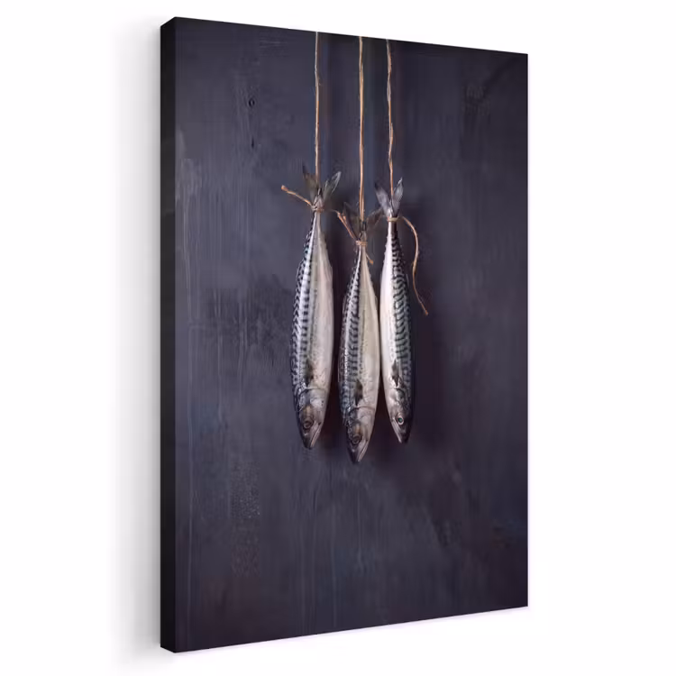 Outdoor Canvas Print - Three Fish - Rope - Drie vissen - Touw Tuinposter op houten frame 2 cm dik klein