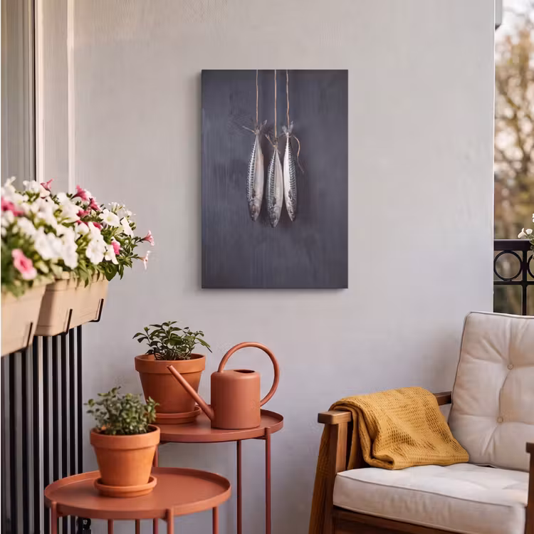 Outdoor Canvas Print - Three Fish - Rope - Drie vissen - Touw Tuinposter op houten frame 2 cm dik klein