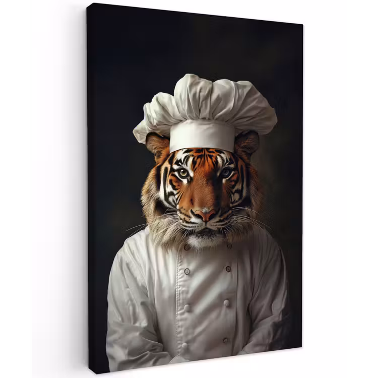Tijger - Kokskleding - Bruin Tuinposter op houten frame 2 cm dik klein -3d