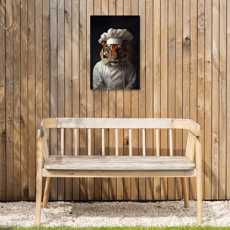Tijger - Kokskleding - Bruin Tuinposter op houten frame 2 cm dik klein -sfeer4