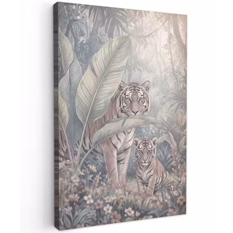 Tijger - Welp - Jungle - Illustratie - Dieren Tuinposter op houten frame 2 cm dik klein -3d