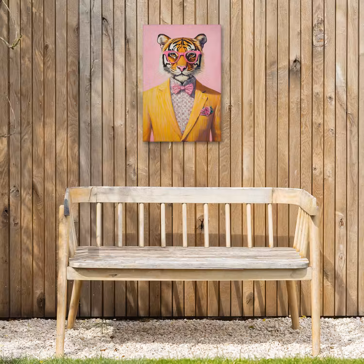 Tijger - Bril - Geel - Jasje Tuinposter op houten frame 2 cm dik klein -sfeer4