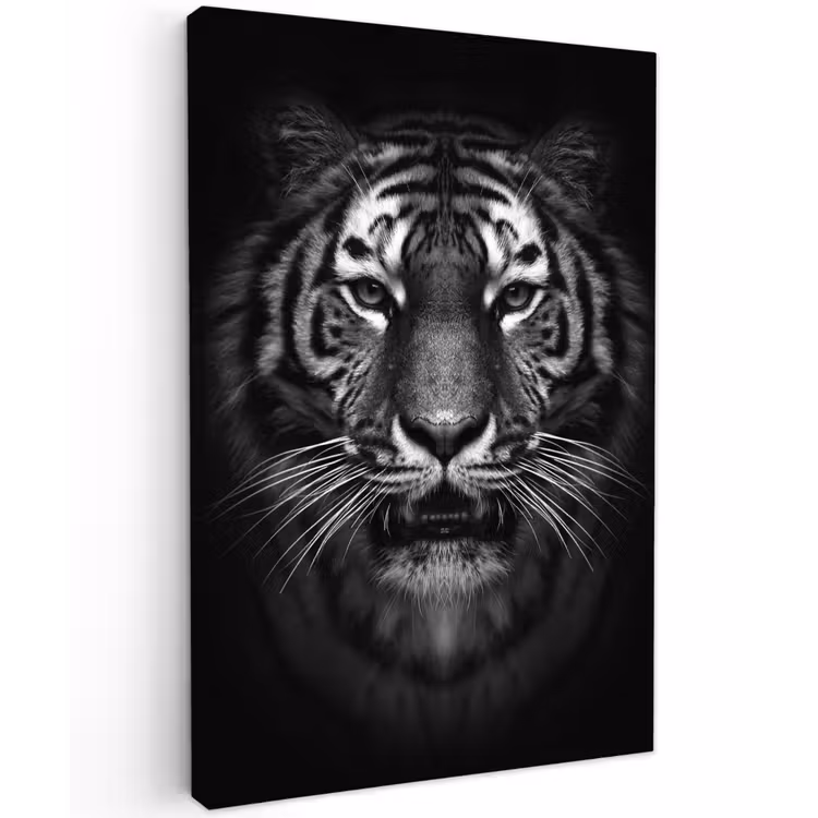 Tijger in het zwart-wit Tuinposter op houten frame 2 cm dik klein -3d