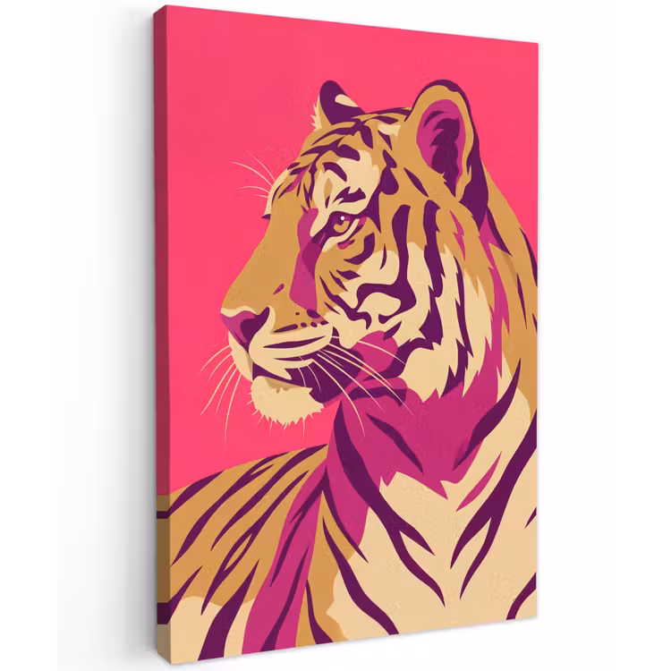 Tijger - Modern - Neon Tuinposter op houten frame 2 cm dik klein -3d