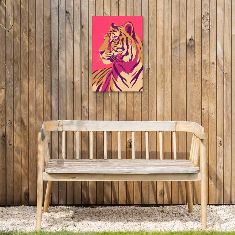 Tijger - Modern - Neon Tuinposter op houten frame 2 cm dik klein -sfeer4
