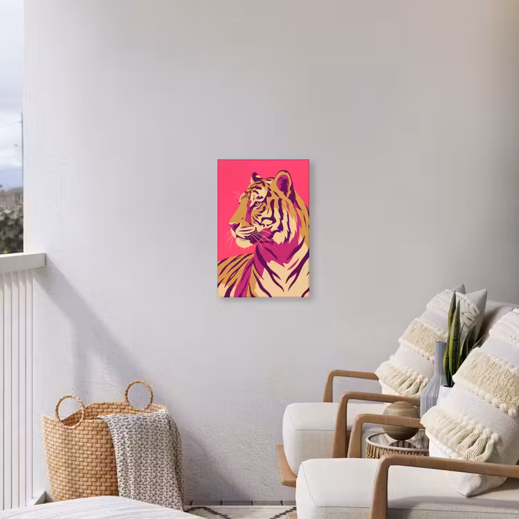 Tijger - Modern - Neon Tuinposter op houten frame 2 cm dik klein -sfeer1