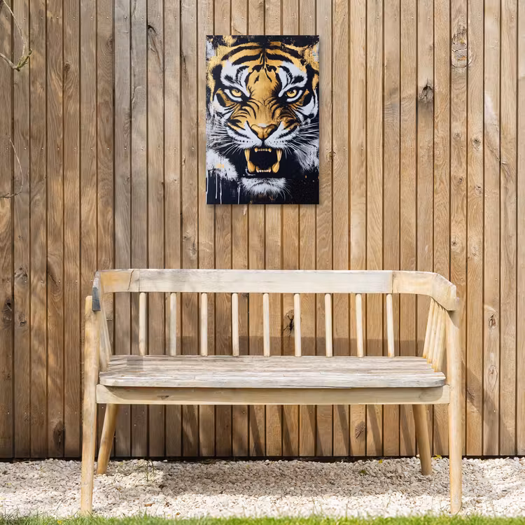 Tijger - Verfspatten - Goud Tuinposter op houten frame 2 cm dik klein -sfeer4