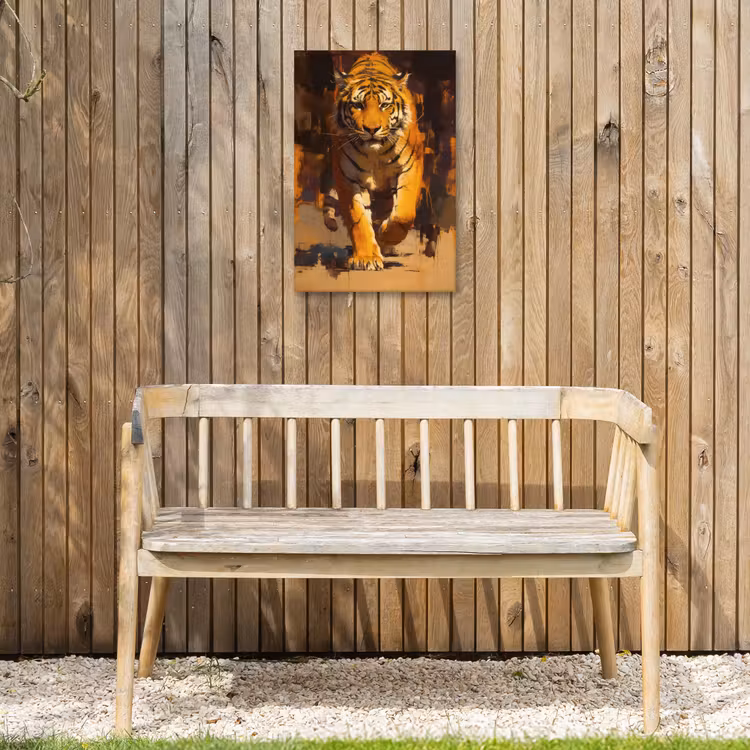 Tijger - Geschilderd - Oranje - Penseelstreken Tuinposter op houten frame 2 cm dik klein -sfeer4