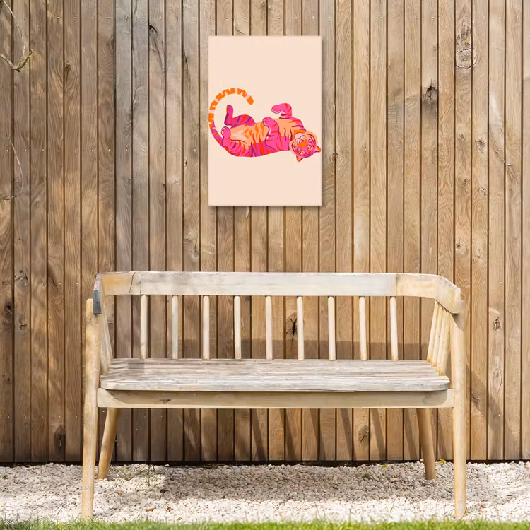 Tijger - Roze - Oranje Tuinposter op houten frame 2 cm dik klein -sfeer4