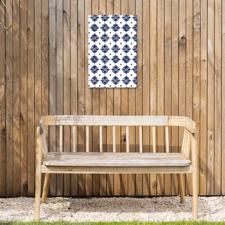 Tegelmotief - Blauw - Wit - Bloem Tuinposter op houten frame 2 cm dik klein 841 -sfeer4