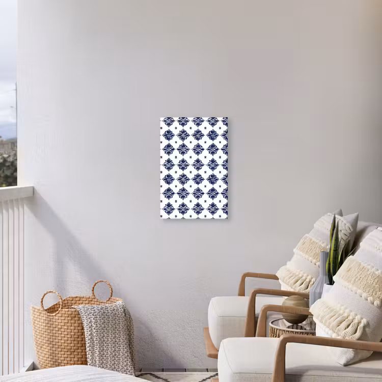 Tegelmotief - Blauw - Wit - Bloem Tuinposter op houten frame 2 cm dik klein 841 -sfeer1