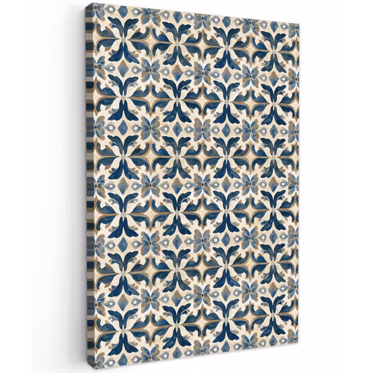 Tegel - Patroon - Blauw - Beige Tuinposter op houten frame 2 cm dik klein 841 -3d