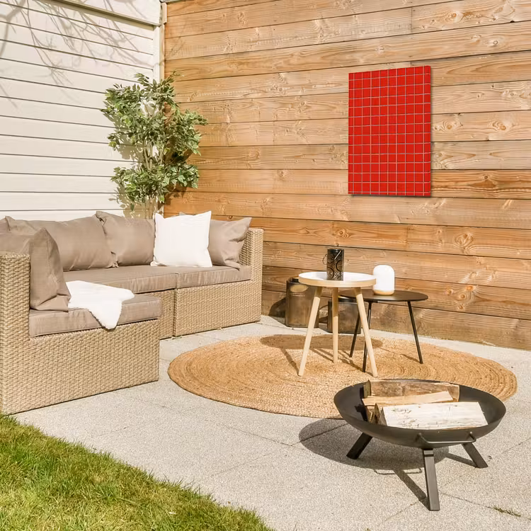 Tegel - Patroon - Kersen - Rood Tuinposter op houten frame 2 cm dik klein 841 -sfeer2