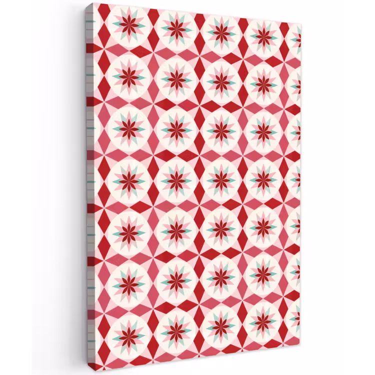 Tegelpatroon - Sterren - Retro - Roze - Mintgroen Tuinposter op houten frame 2 cm dik klein 841 -3d